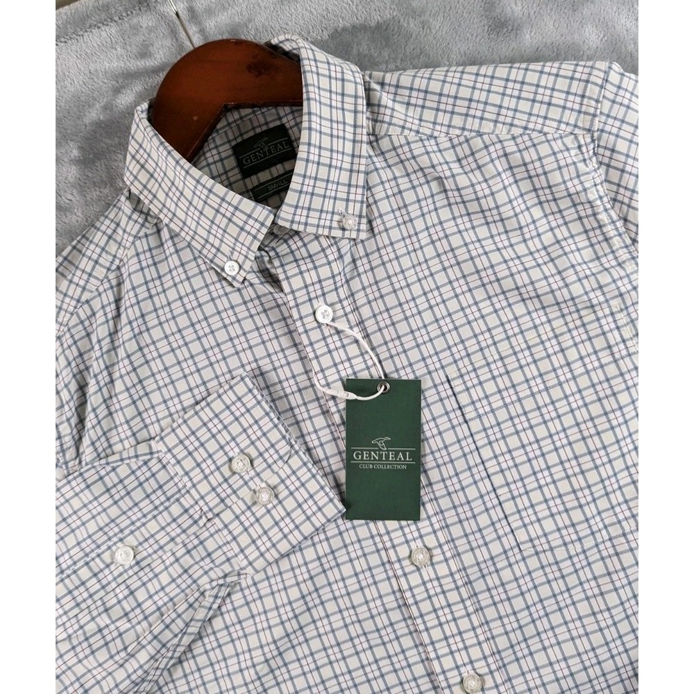 Genteal Shirt Mens Small Check Performance Sport Long Sleeve Button Down READ